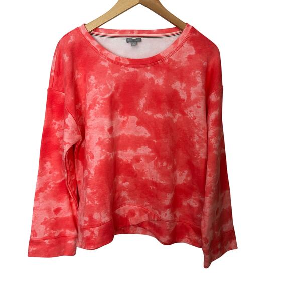 T by TALBOTS Crewneck Sweatshirt Tulip Hem‎ Tie Dye Pullover Large Coral Orange - Picture 1 of 7